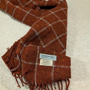 Dior Checkered Wool Scarf in Rich Brown